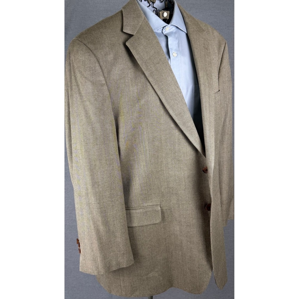 Ralph Lauren Mens 48R Silk Herringbone Sport Coat Blazer Tan Brown 2-Button
